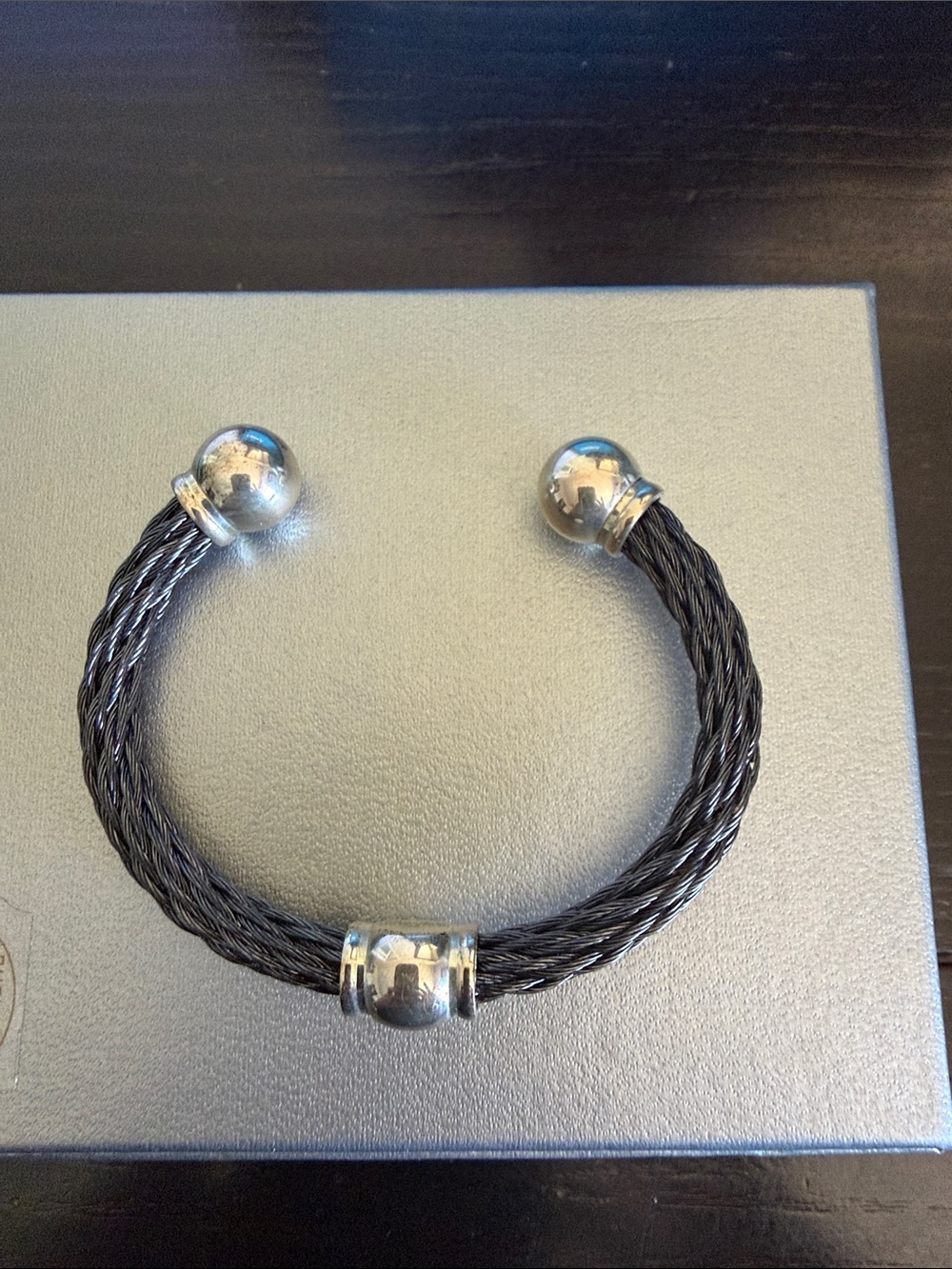Tiffany & Co. Paloma Picasso Black Steel Cable and Silver Cuff Bracelet